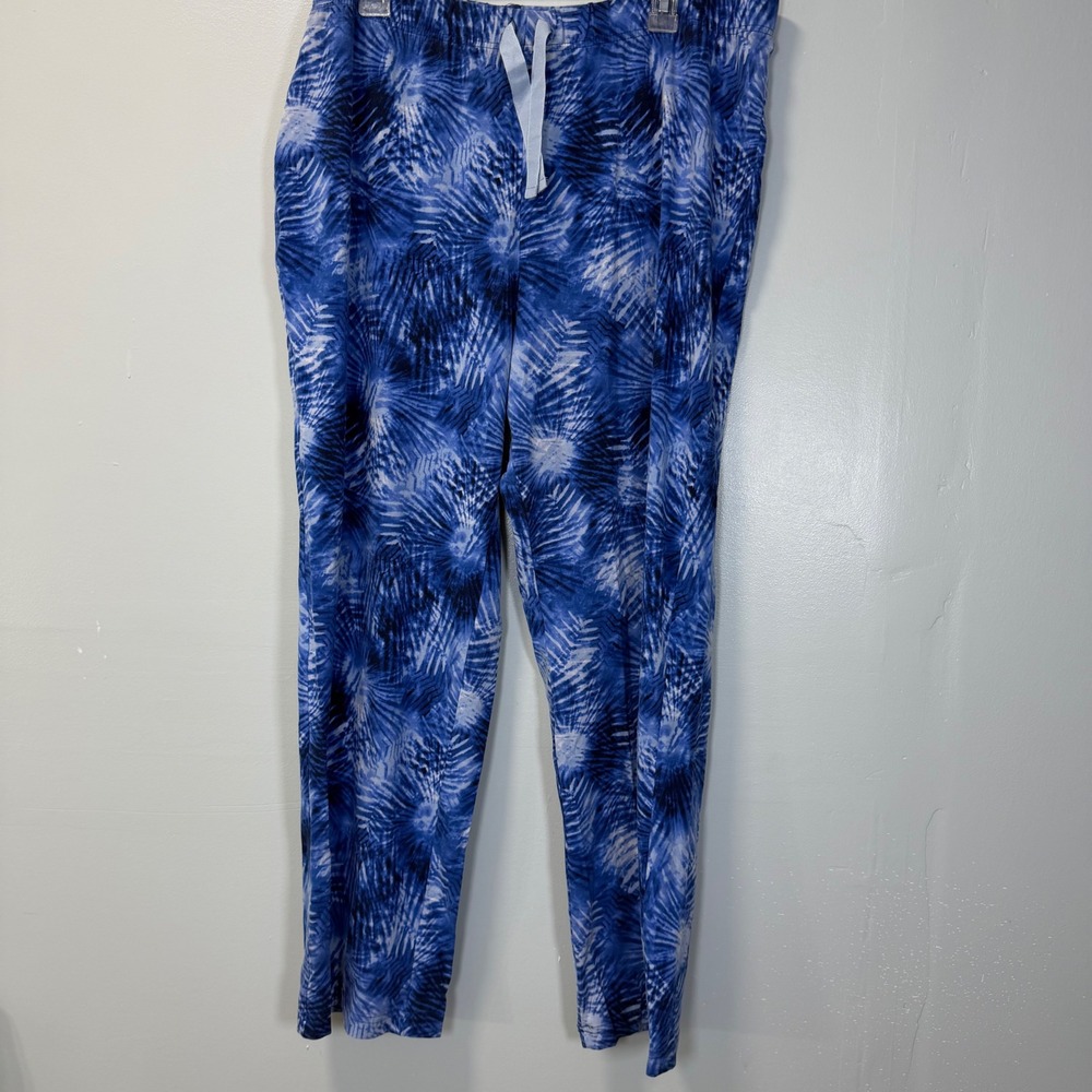 Lands End Womens XL Blue White Palm Print Lightweight Knit Comfy Pajama Pants